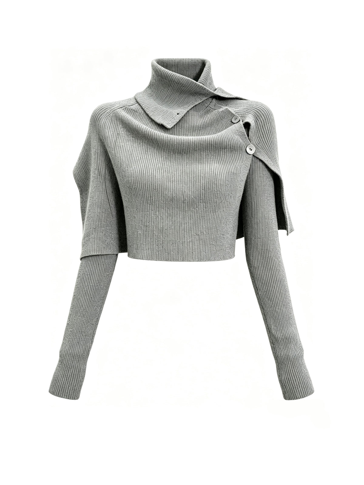 'Mist Cape' Irregular Knit Top Two Piece Set with Cape Shawl