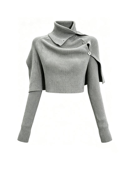 'Mist Cape' Irregular Knit Top Two Piece Set with Cape Shawl