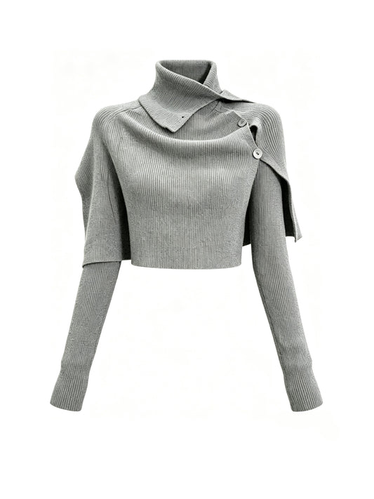 'Mist Cape' Irregular Knit Top Two Piece Set with Cape Shawl