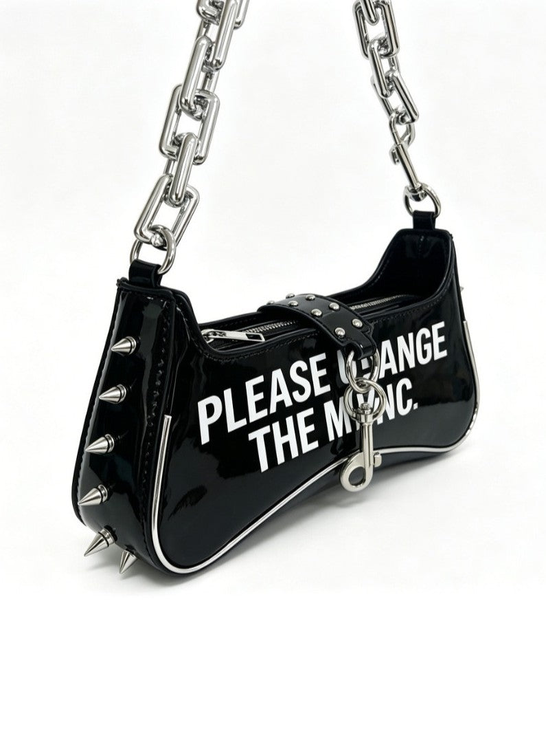'Chaos Satchel' Punk Graphic Print Rivet Chain Shoulder Bag
