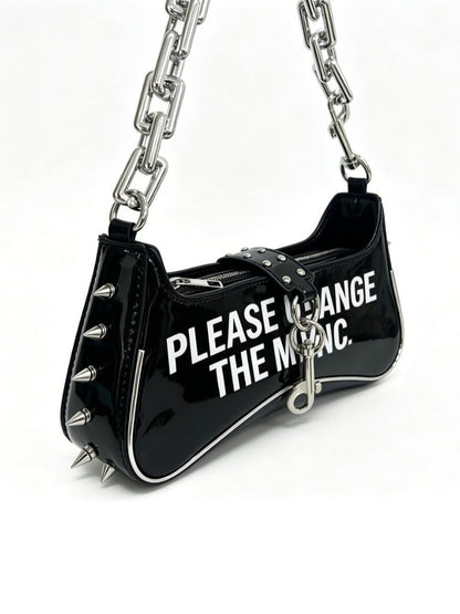 'Chaos Satchel' Punk Graphic Print Rivet Chain Shoulder Bag