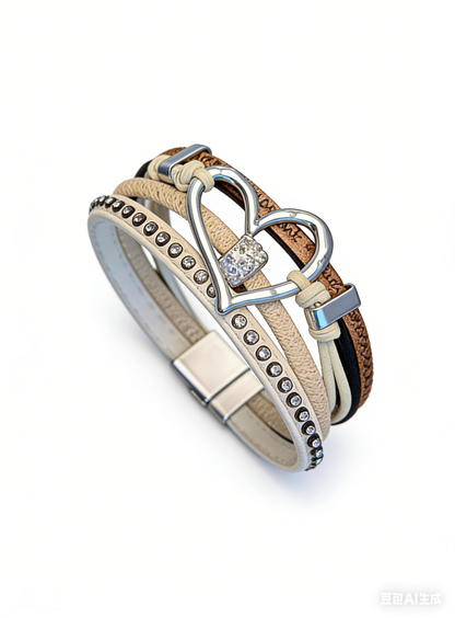 'Heartlock' Vintage Hollow Heart Leather Bracelet AlielNosirrah