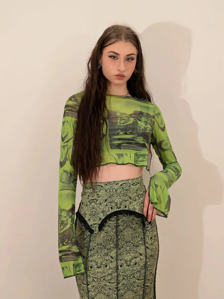 'Wheatgrass' Fairy Grunge Graffiti Mesh Top AlielNosirrah