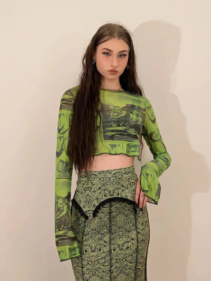 'Wheatgrass' Fairy Grunge Graffiti Mesh Top AlielNosirrah