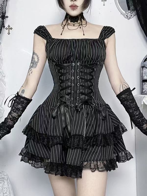 'Dark Ballet' Gothic Striped Ruffle Dress (Copy) AlielNosirrah