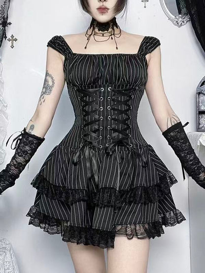 'Dark Ballet' Gothic Striped Ruffle Dress (Copy) AlielNosirrah