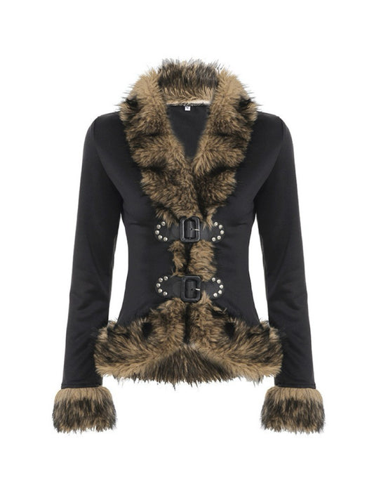’Wild Grace' Vintage Faux Fur Collar Buckle Jacket AlielNosirrah