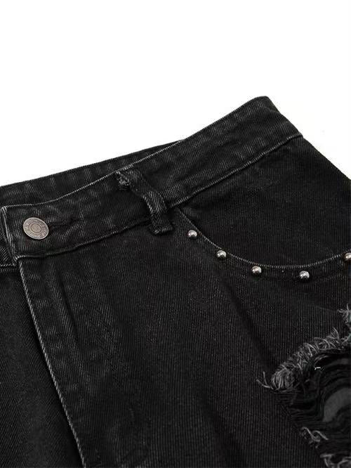 'OldSoul' Vintage Studded Distressed Frayed Flare Jeans