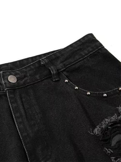 'OldSoul' Vintage Studded Distressed Frayed Flare Jeans