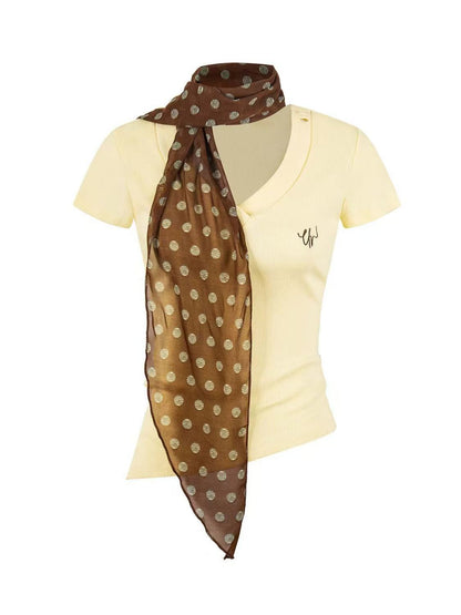 'Old Cinema' Vintage Polka Dot Scarf Asymmetrical T-Shirt (Copy) AlielNosirrah