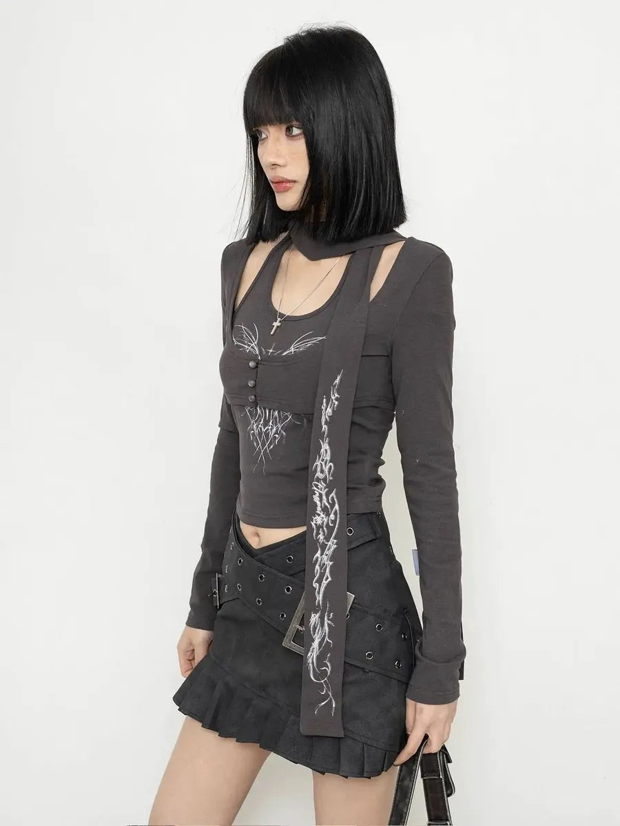 'Whisper' Alt Punk Scarf Punk Graphic 3 Pcs Set Top AlielNosirrah