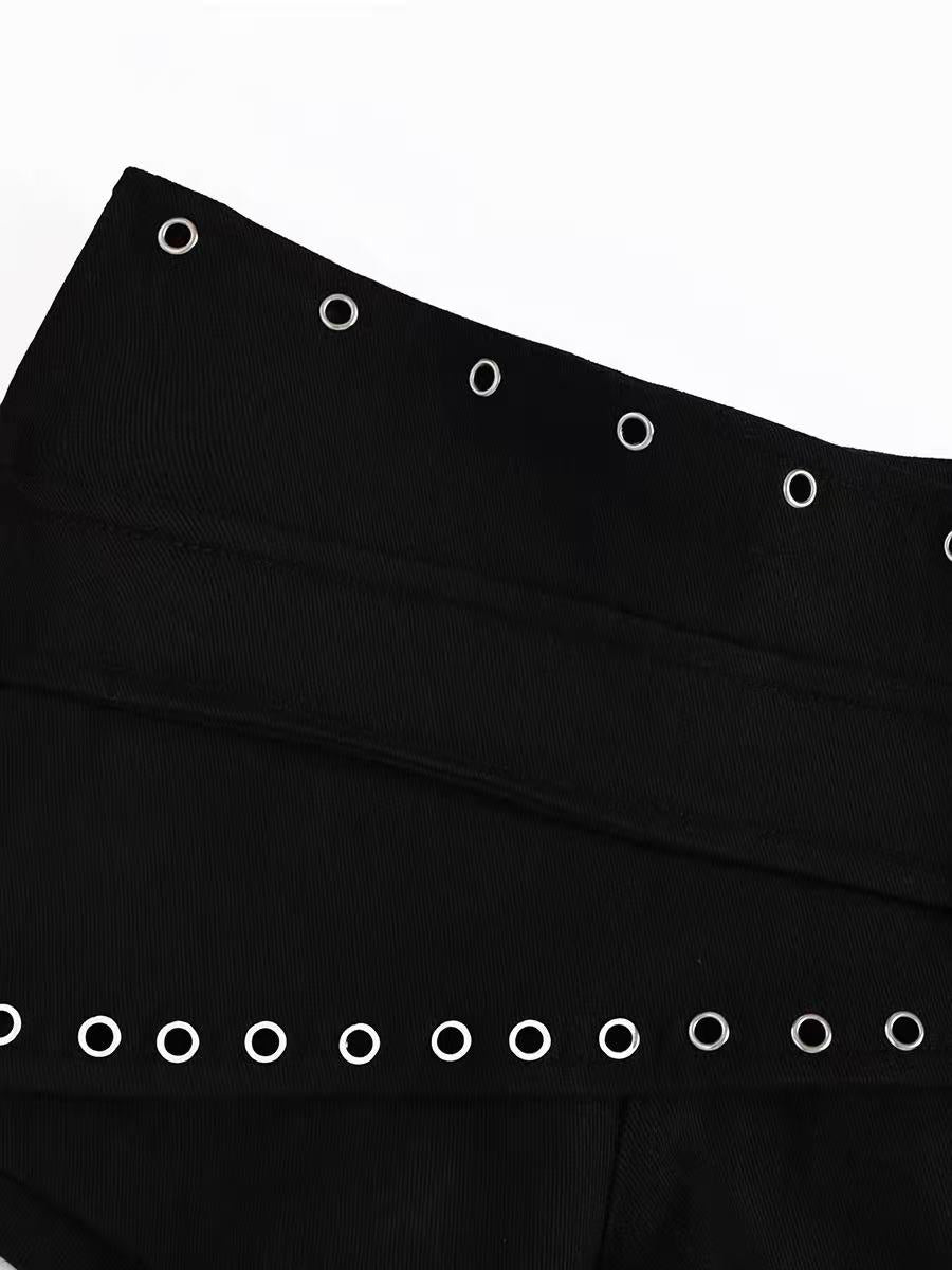 'MetalSkirt' Edgy Punk Rivet Belt Detail Skort
