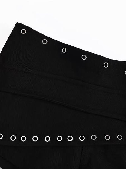 'MetalSkirt' Edgy Punk Rivet Belt Detail Skort