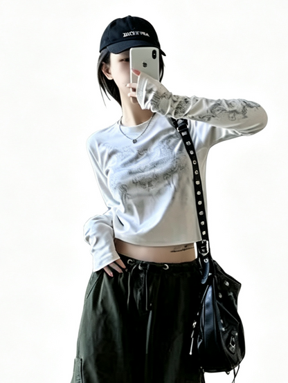 'Punk Ink' Punk Graphic Print Long Sleeve Top