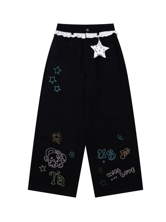 'Star Bloom' Streetstyle Oversized Rhinestone Star Charm Jeans AlielNosirrah