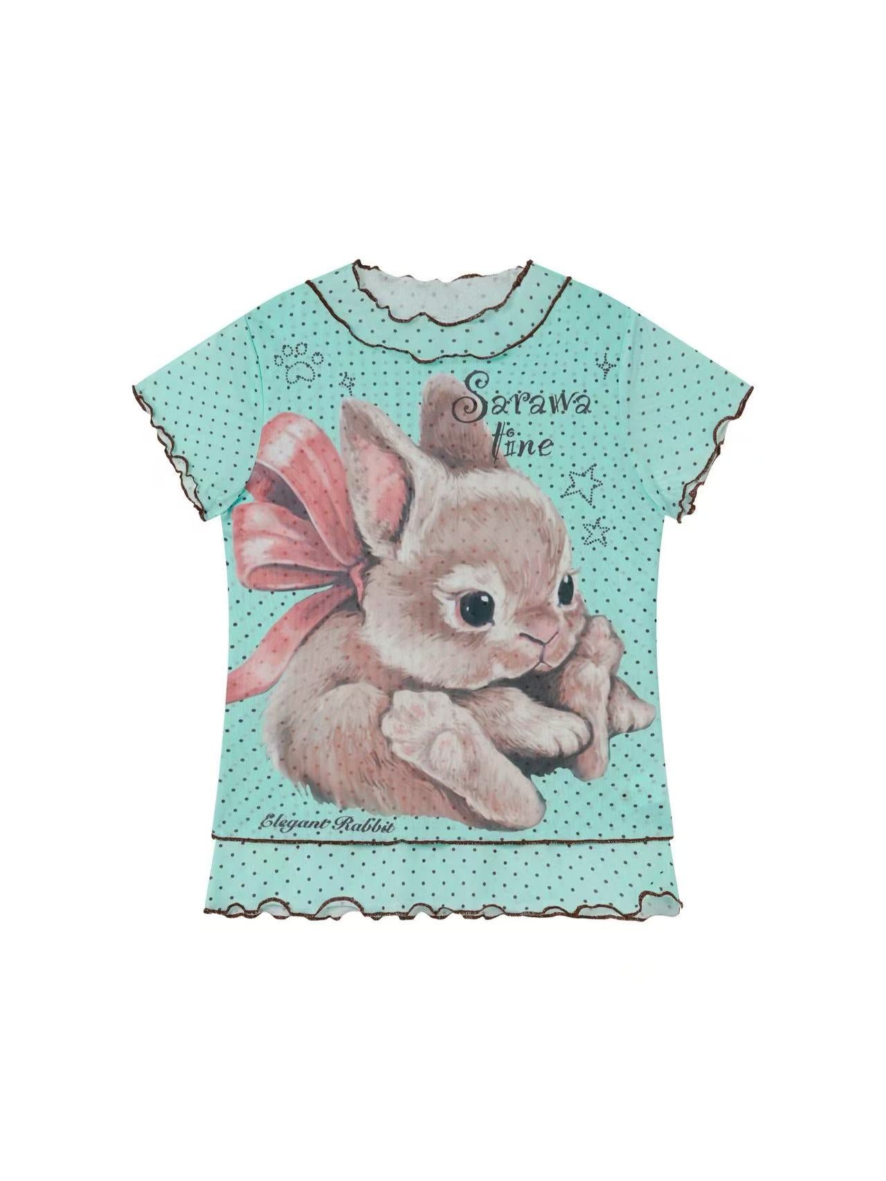'Bunny Dream' Sweet Polka Dot Bunny Mesh Short Sleeve Top (Copy) AlielNosirrah