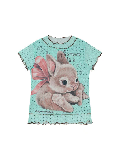 'Bunny Dream' Sweet Polka Dot Bunny Mesh Short Sleeve Top (Copy) AlielNosirrah