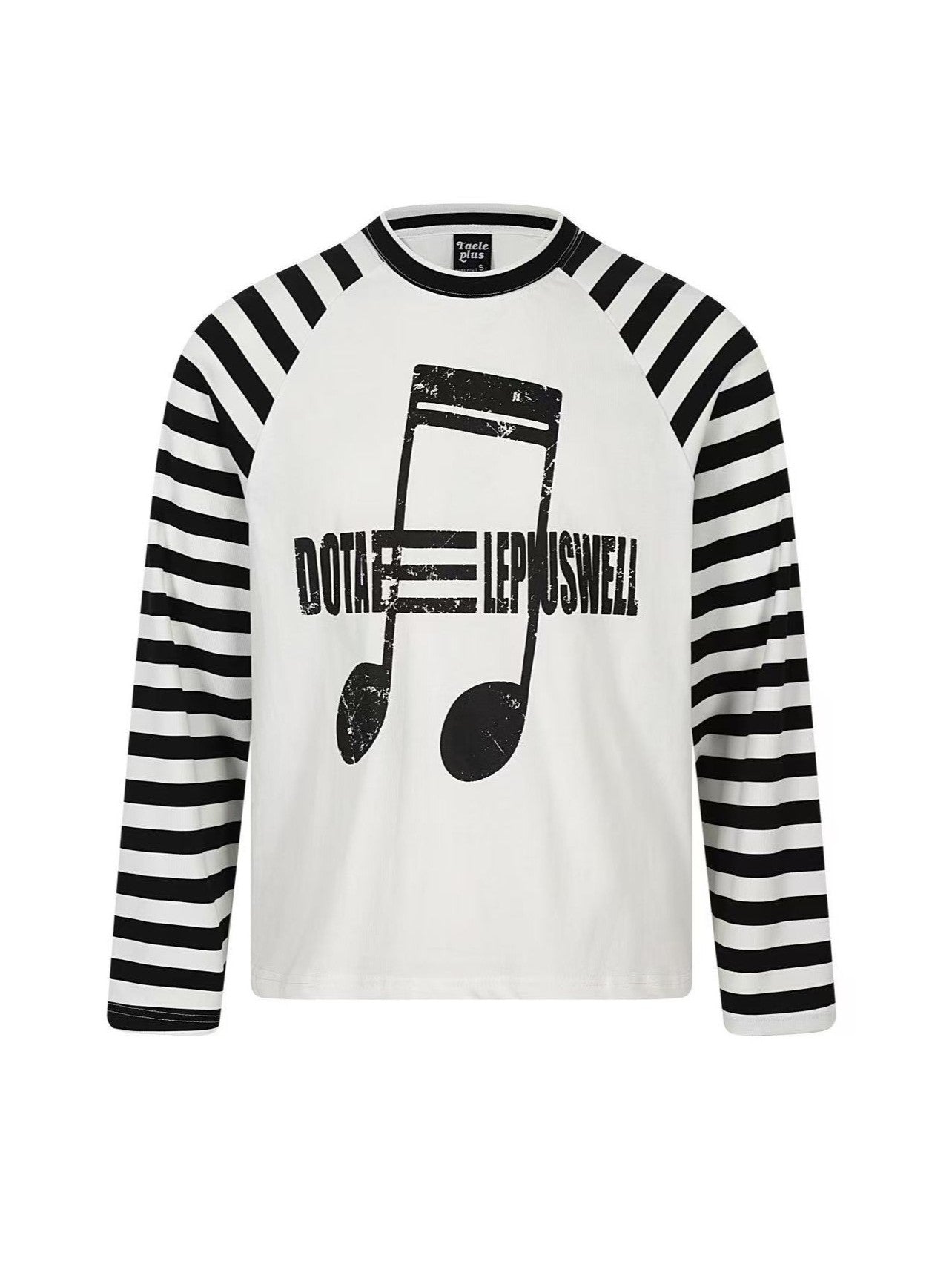 'NoteSurge' Music Note Print Striped Raglan Long Sleeve Top