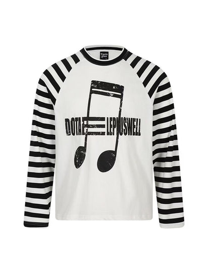 'NoteSurge' Music Note Print Striped Raglan Long Sleeve Top