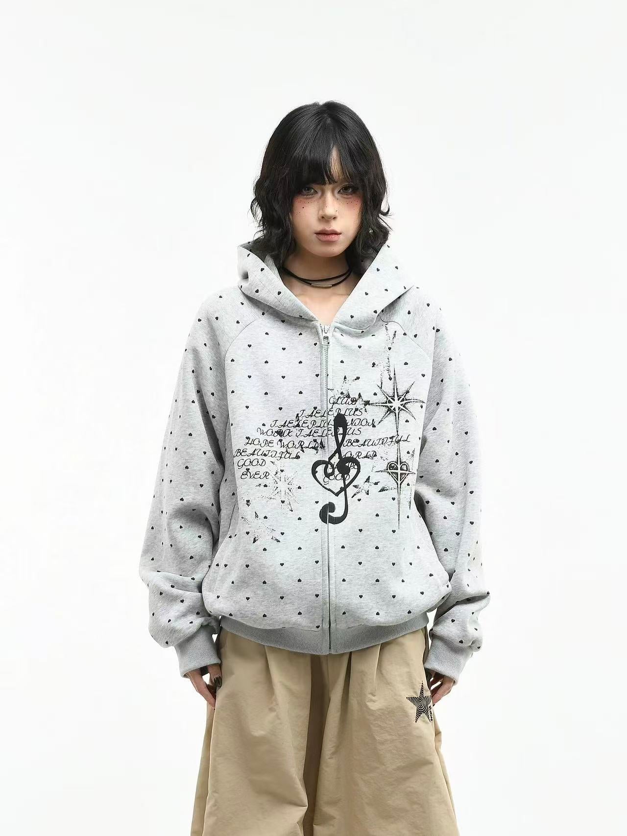 'Dot Revival' Vintage Polka Dot Hooded Sweatshirt Jacket AlielNosirrah