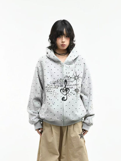 'Dot Revival' Vintage Polka Dot Hooded Sweatshirt Jacket AlielNosirrah