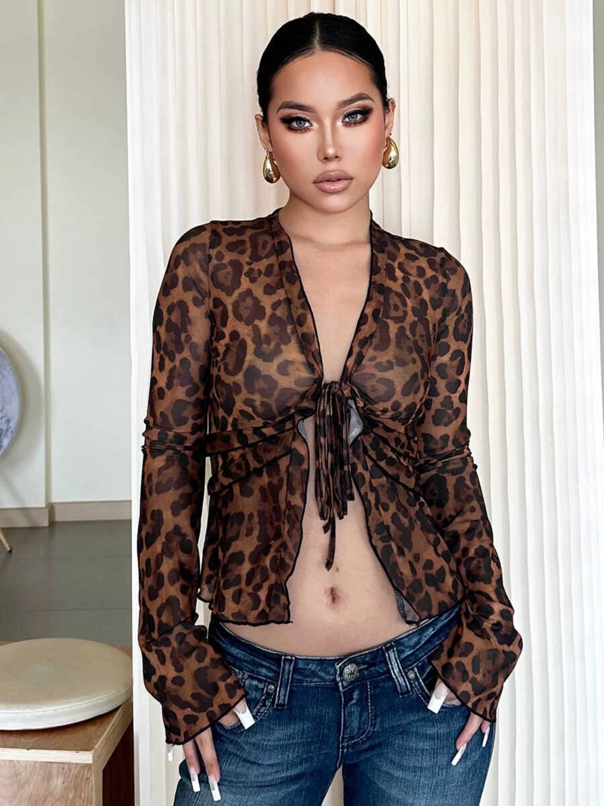 ’Wild Nature' Fluffy Y2k Leopard Print Shirts AlielNosirrah