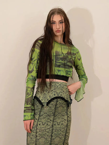 'Wheatgrass' Fairy Grunge Graffiti Mesh Top AlielNosirrah