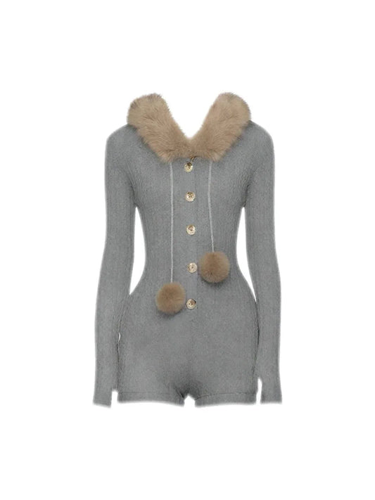 'It Girl' Cute Fluffy Hood Warm Knitted Romper Bodysuit AlielNosirrah