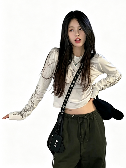 'Punk Ink' Punk Graphic Print Long Sleeve Top