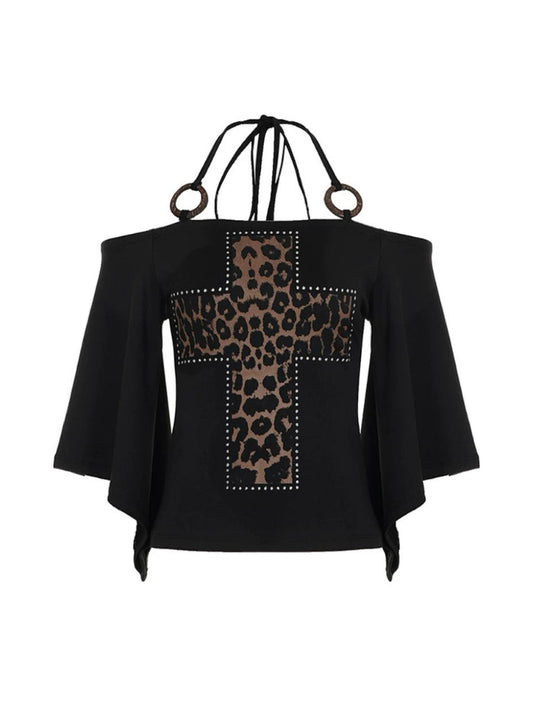 'Lucid Dream' Grunge Y2k "Autumn Gothic Print Draped Neck Black Tee AlielNosirrah