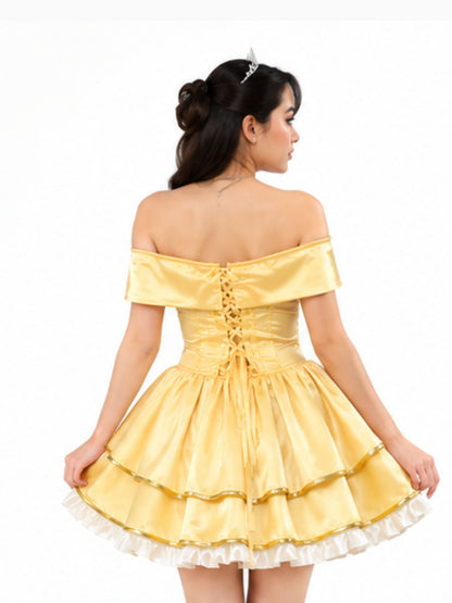 'Belle' Halloween Costume Lace Up Off-Shoulder Princess Dress