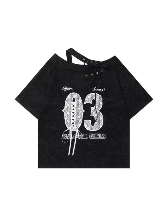 'Broken Dream' Blokette Spring Cotton Lace Slant Collar T-Shirts AlielNosirrah