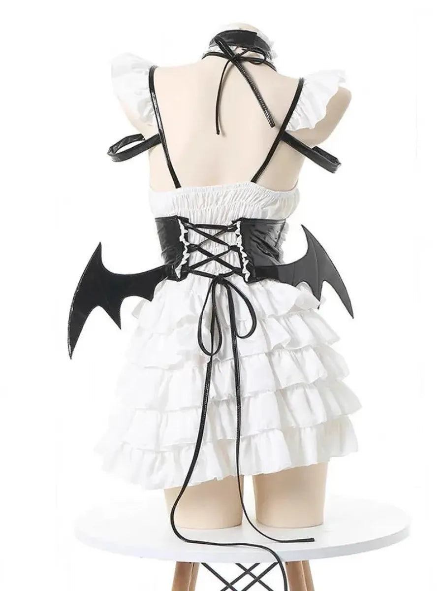 'Cream Soda' Ruffled Cross Strap Wings Corset Dress AlielNosirrah