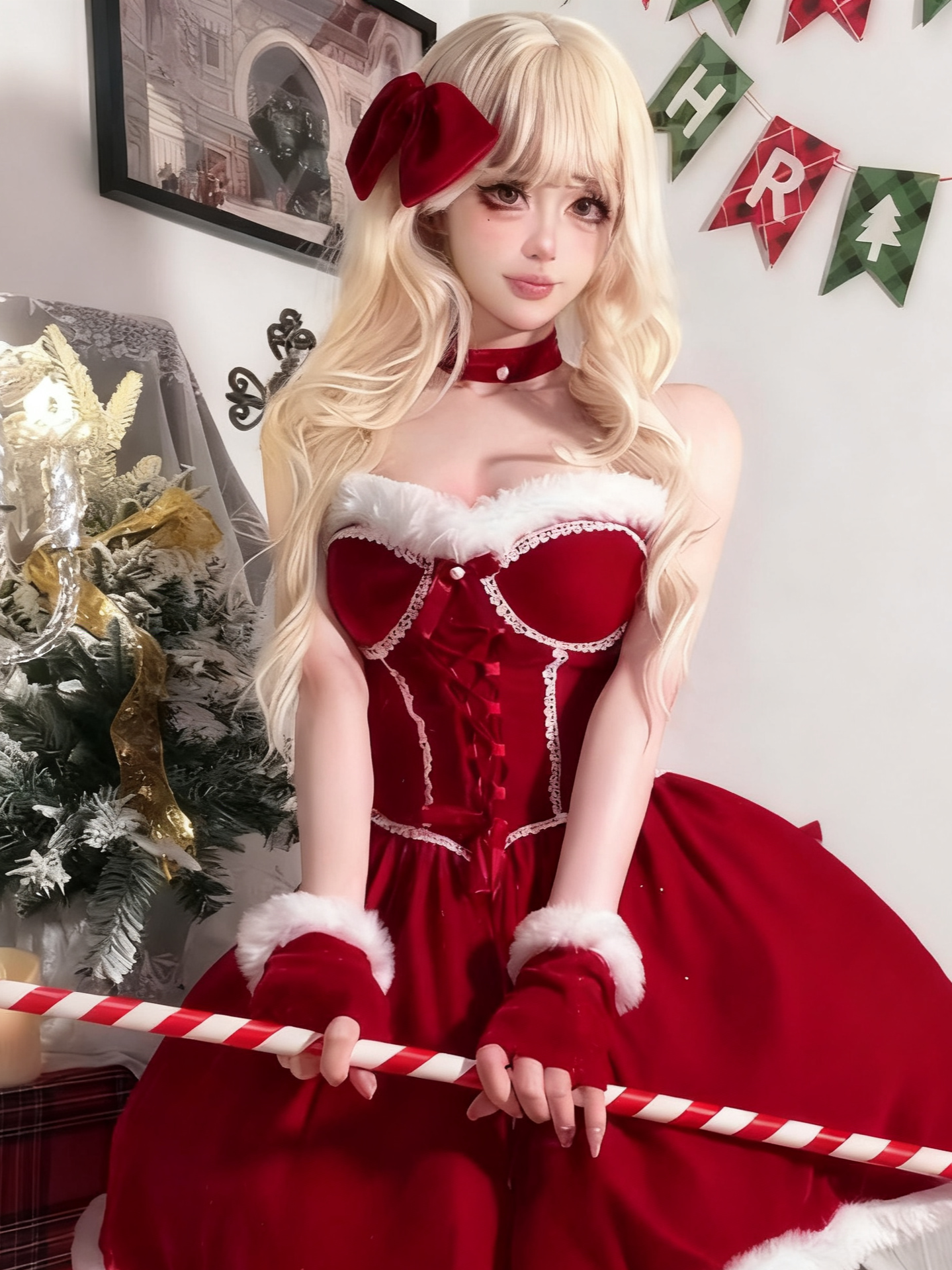 'Velour Charm' Red Velvet Christmas Strapless Bow Party Dress (Copy) AlielNosirrah