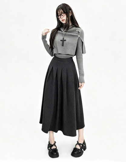 'Mist Cape' Irregular Knit Top Two Piece Set with Cape Shawl
