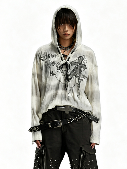 'Sequin Faith' Streetwear Sequin Tie-Dye Cross Print Hoodie