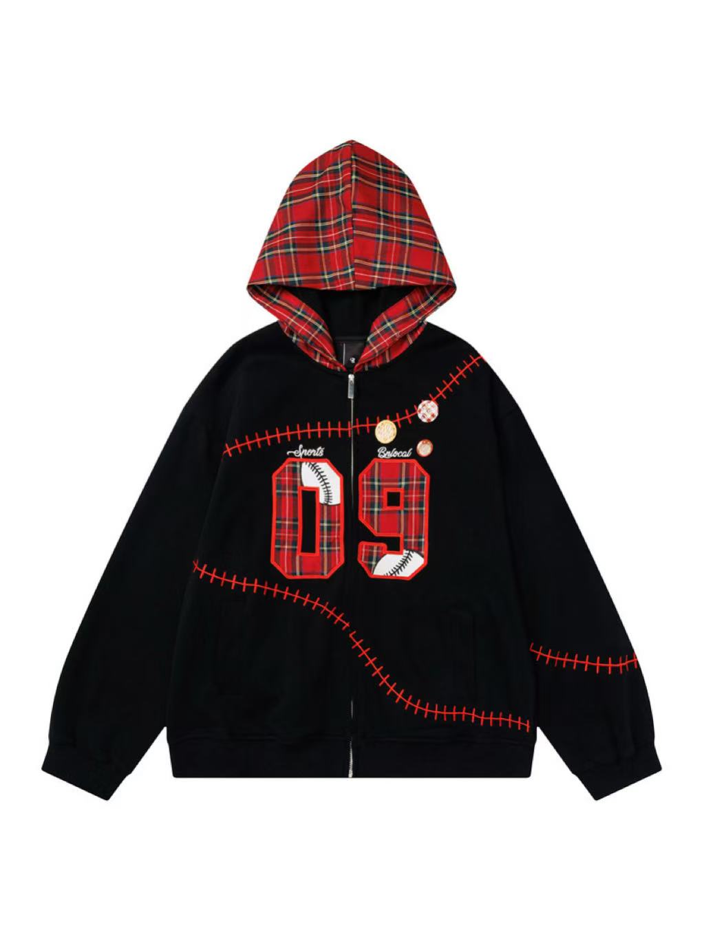 'Slam Dunk' Vintage Y2K Red Plaid Colorblock Hoodie (Copy) AlielNosirrah