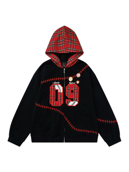 'Slam Dunk' Vintage Y2K Red Plaid Colorblock Hoodie (Copy) AlielNosirrah