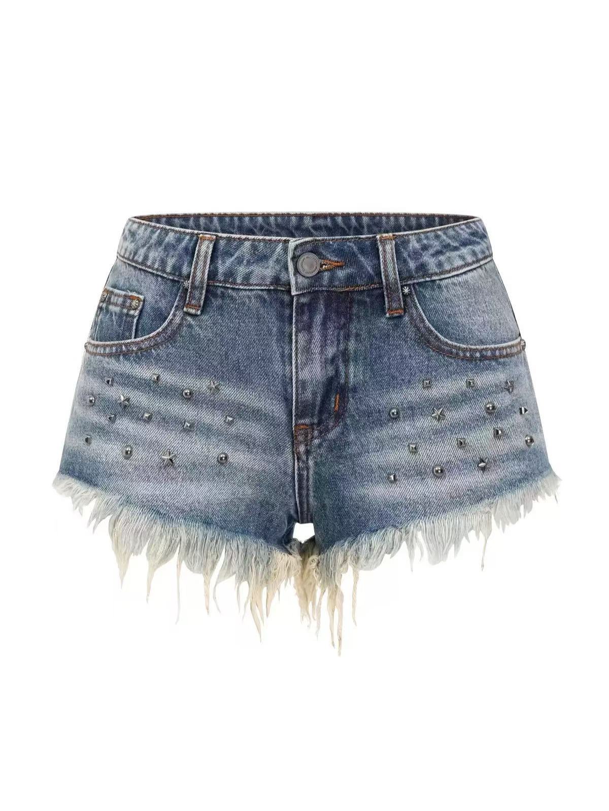 'Street Outlaw' Vintage Studded Raw Hem Denim Shorts AlielNosirrah