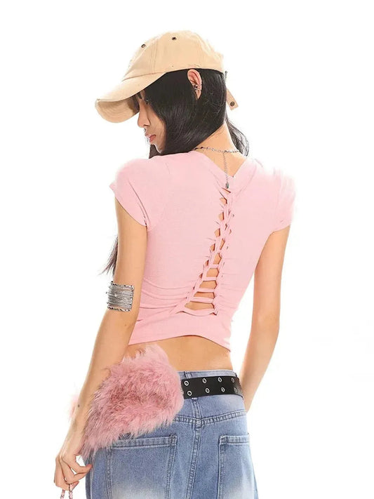 'Twisted Zone' Y2k Elastic Basic Knot Back Top AlielNosirrah