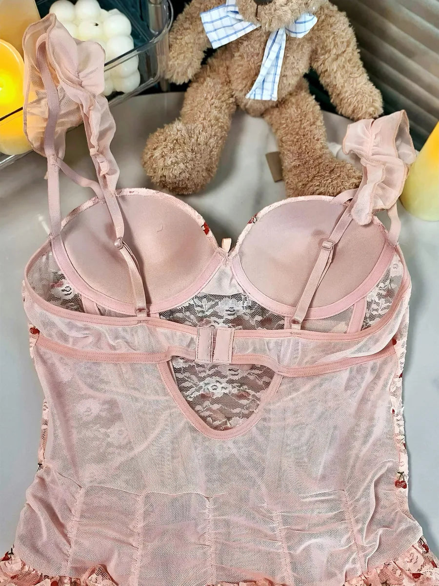 'Cherry Diary' Ruffle Coquette Cherry Ribbon Lingerie Dress AlielNosirrah