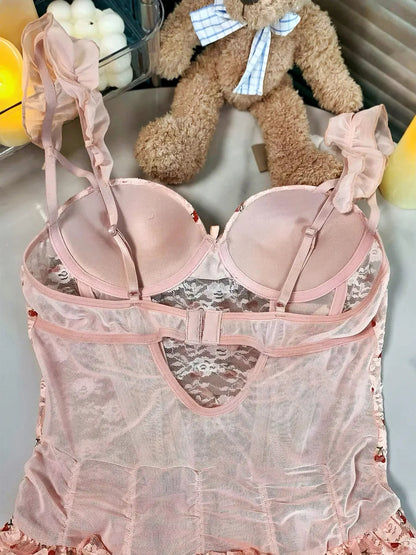 'Cherry Diary' Ruffle Coquette Cherry Ribbon Lingerie Dress AlielNosirrah