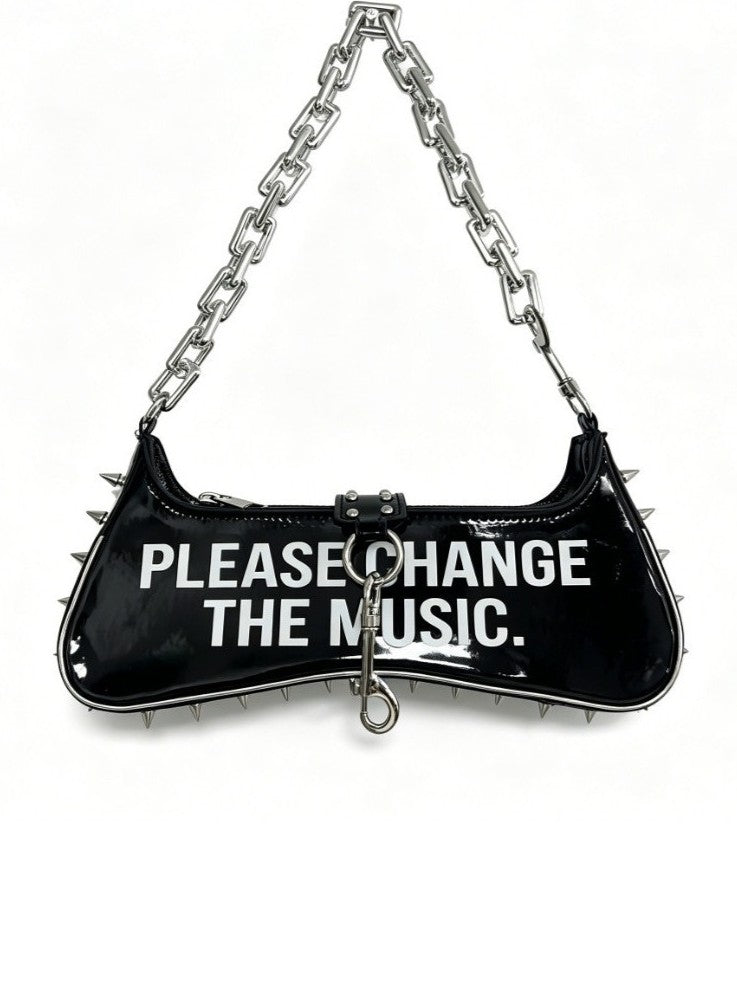 'Chaos Satchel' Punk Graphic Print Rivet Chain Shoulder Bag