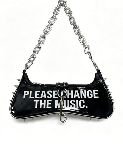 'Chaos Satchel' Punk Graphic Print Rivet Chain Shoulder Bag