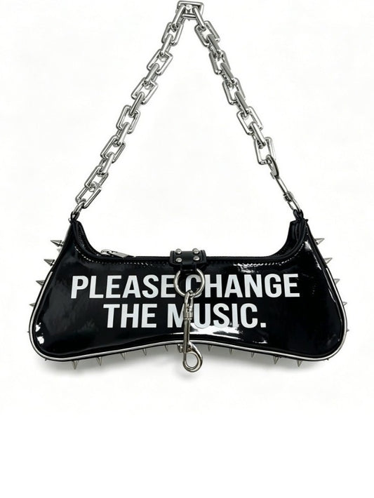 'Chaos Satchel' Punk Graphic Print Rivet Chain Shoulder Bag