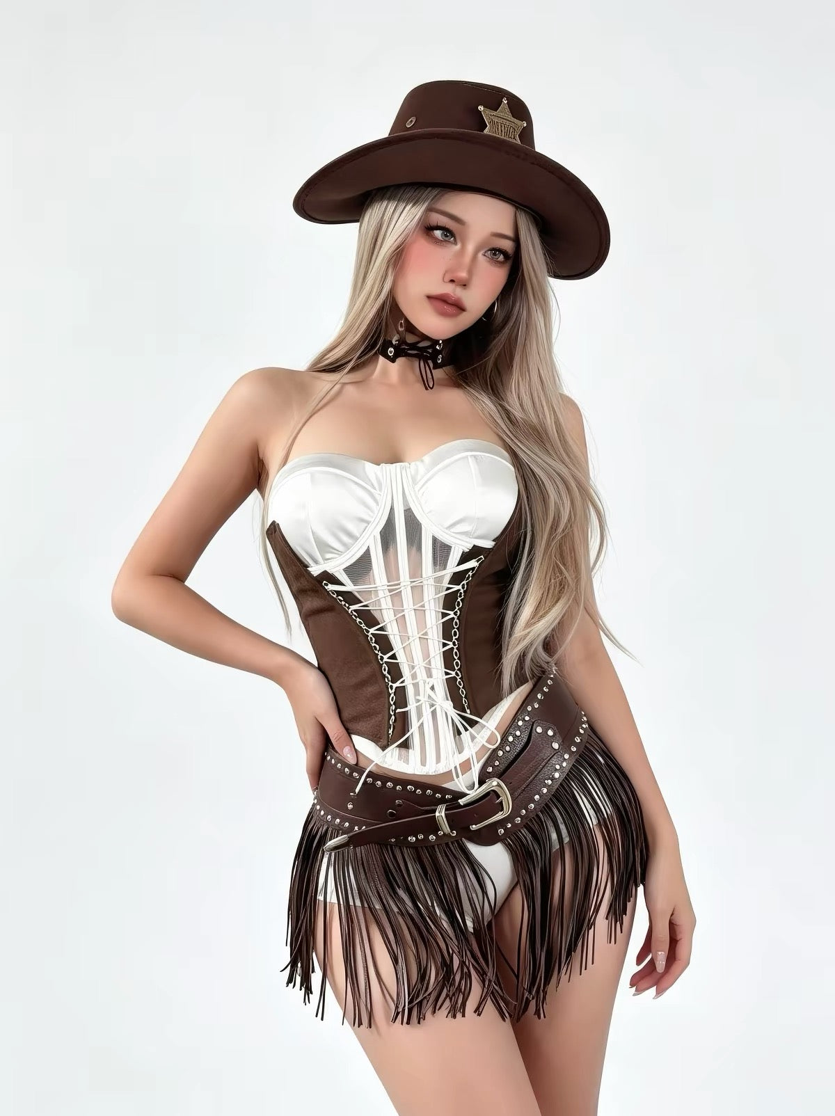 'Wild west' Cowgirl Style Corset 4 Pcs Halloween Costume