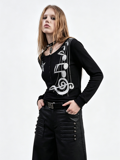 'BeatStreet' Street Music Note Print Long Sleeve Top