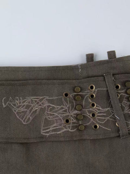 'Bullet Bloom' Metal Studded Embroidered Skort