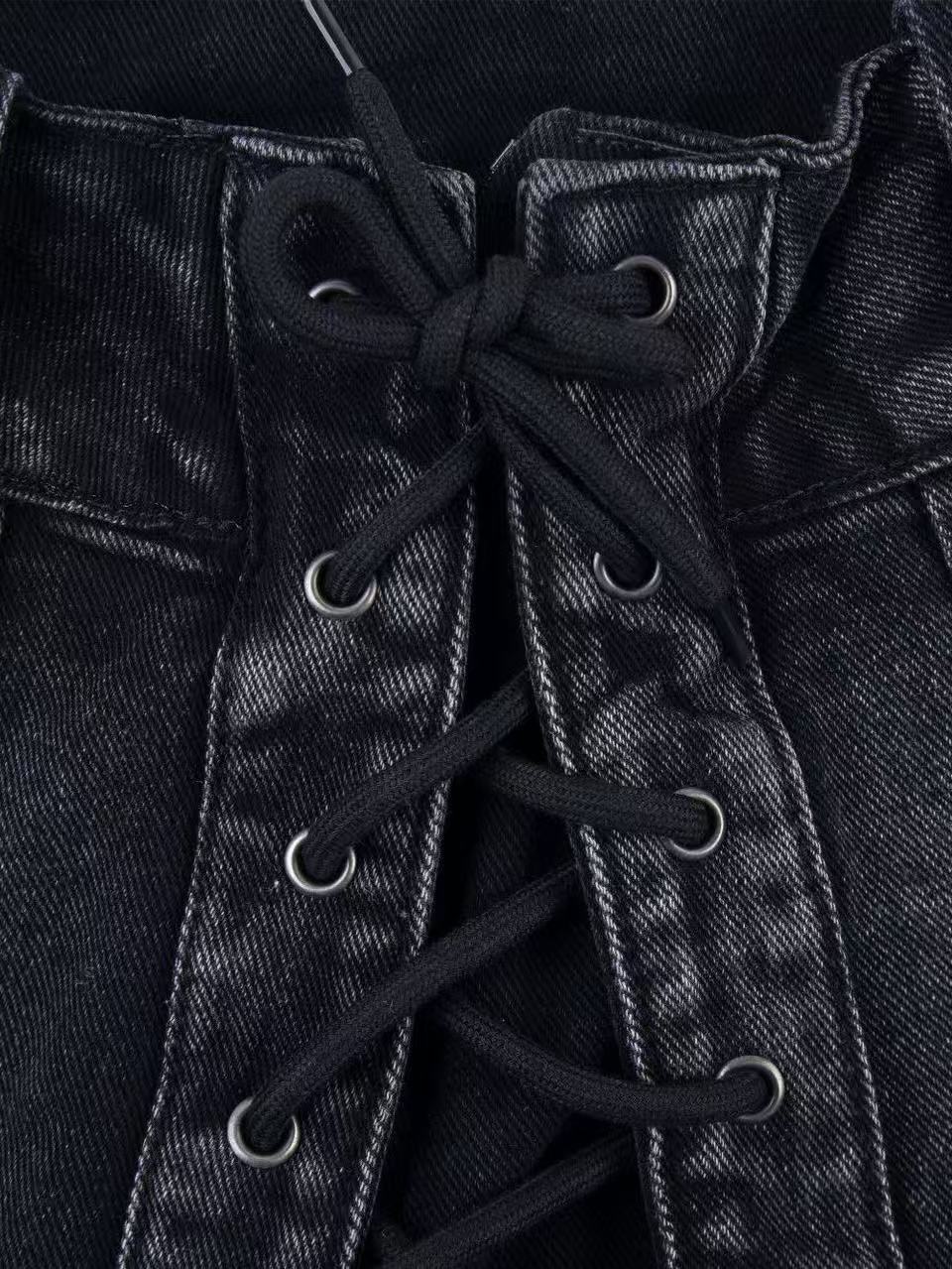 'Street Rogue' Vintage Heavy-Duty Lace-Up Denim Shorts AlielNosirrah