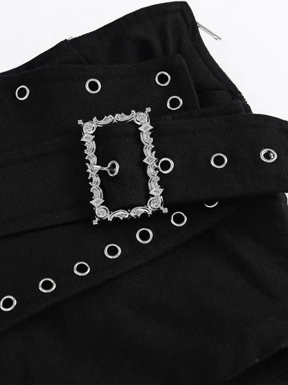 'MetalSkirt' Edgy Punk Rivet Belt Detail Skort